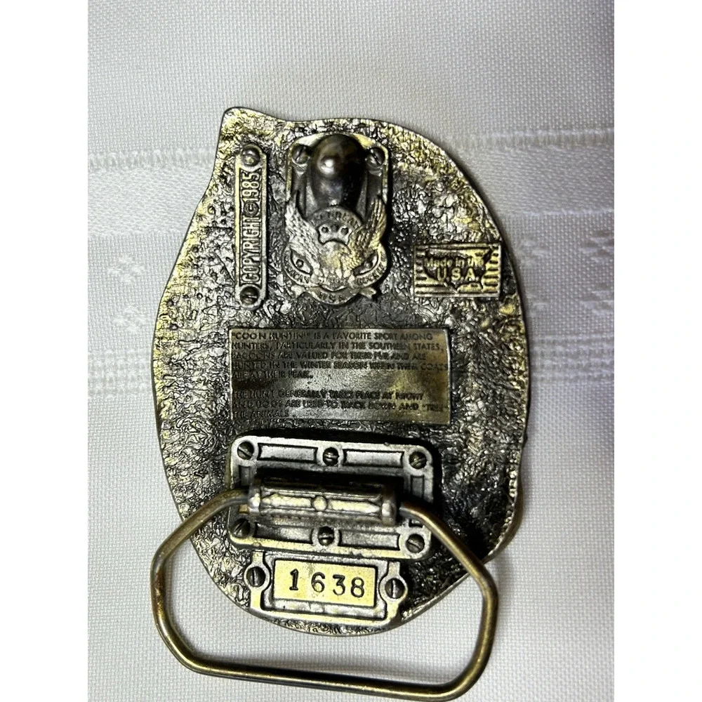 Vintage Coon Hunting Raccoon Belt Buckle Brass The Great American Buckle Co USA